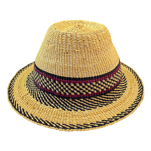 Bashiri - Bolga Hat Narrow Brim - Two Purple Stripes Speckles Medium