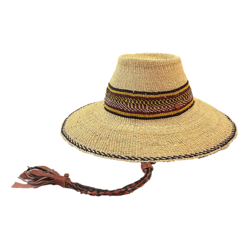 Bashiri - Bolga Hat Wide Brim - Purple Yellow Small