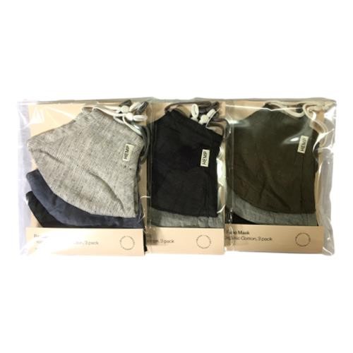 By Contain - Hemp & Organic Cotton Double Layer Masks 3 pack mixed colours