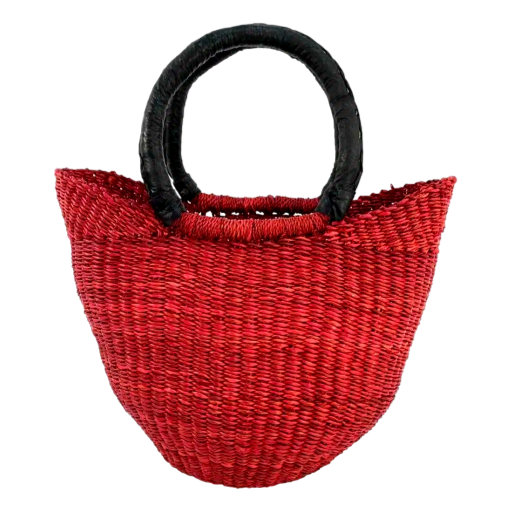 Bashiri - Bolga Shopping Basket Small Red/Pink with Black Handles