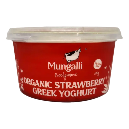 Mungalli Creek Dairy – Organic BD Yoghurt Greek Strawberry 375gm (not postable)