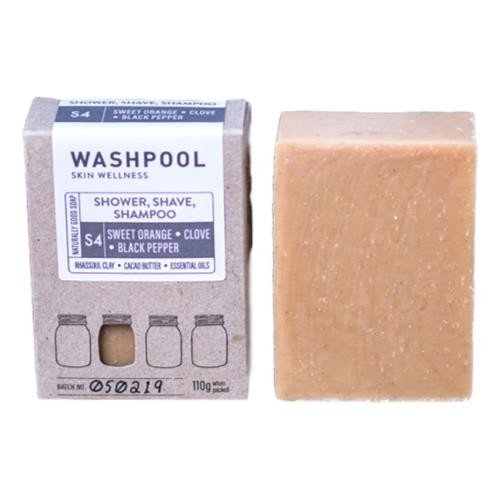 Washpool Soaperie - Shower, Shave, Shampoo Soap Bar Sweet Orange, Clove, Black Pepper 110gm