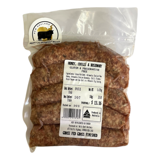 Native Angus Beef - Sausages Honey, Chilli & Rosemary per kg (not postable)