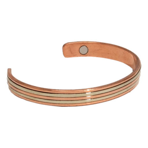 Ayurveda Specialist - Copper Health Clamp Bracelet 2 Gold Stripes with 2 magnets