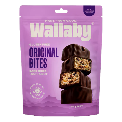 Wallaby Bites – Original Bites Dark Choc Fruit & Nut 120gm