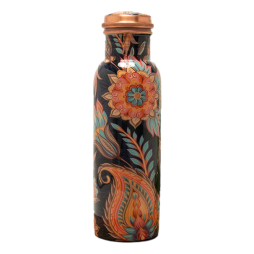 Ayurveda Specialist - Pure Copper Water Bottle with Floral Print ± 750ml