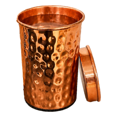 Ayurveda Specialist - Pure Copper Cup with Lid Hammered High-Gloss 300ml