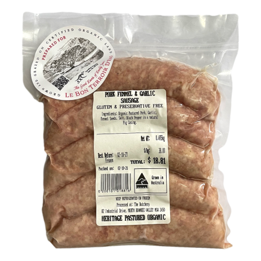 Le Bon Terroir D'Emj - Pork Sausage Fennl & Garlic per kg (not postable)